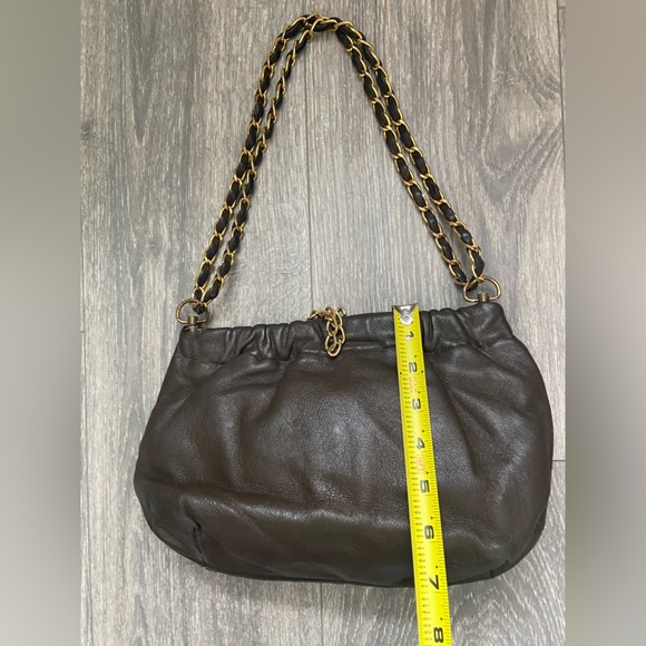 Vintage Dark Brown Genuine Leather Morris M. Handbag with Gold Chain - Picture 14 of 16